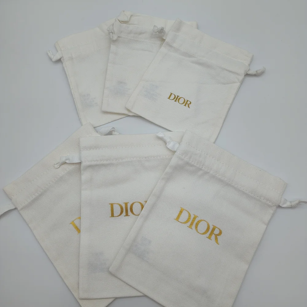 DIOR Dust Bag Set 6pc Cotton Drawstring Pouch Small Large Gift Packaging NWOT